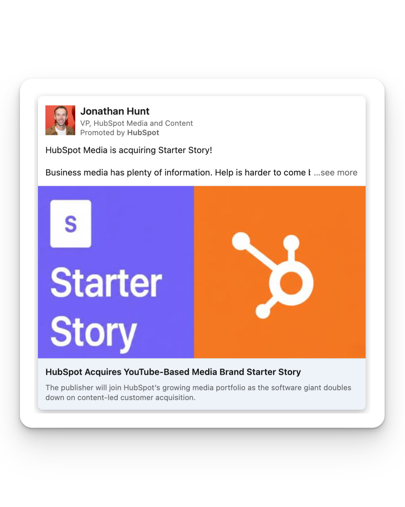 HubSpot - Acquires Starter Story Ad