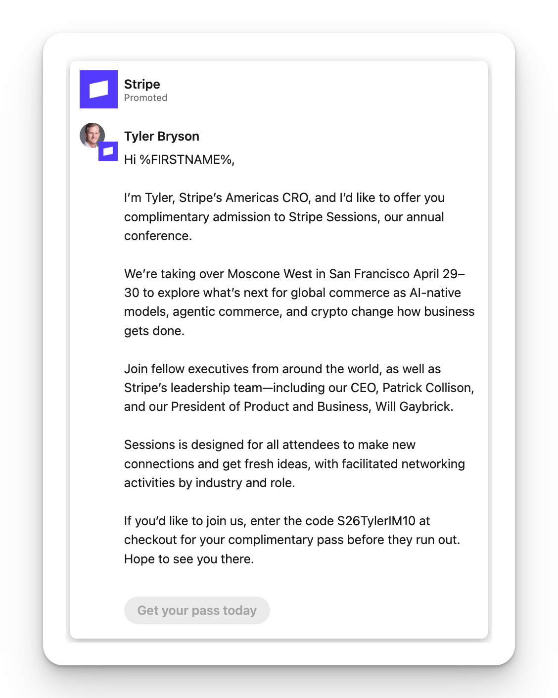 Stripe - Sessions Complimentary Pass Ad