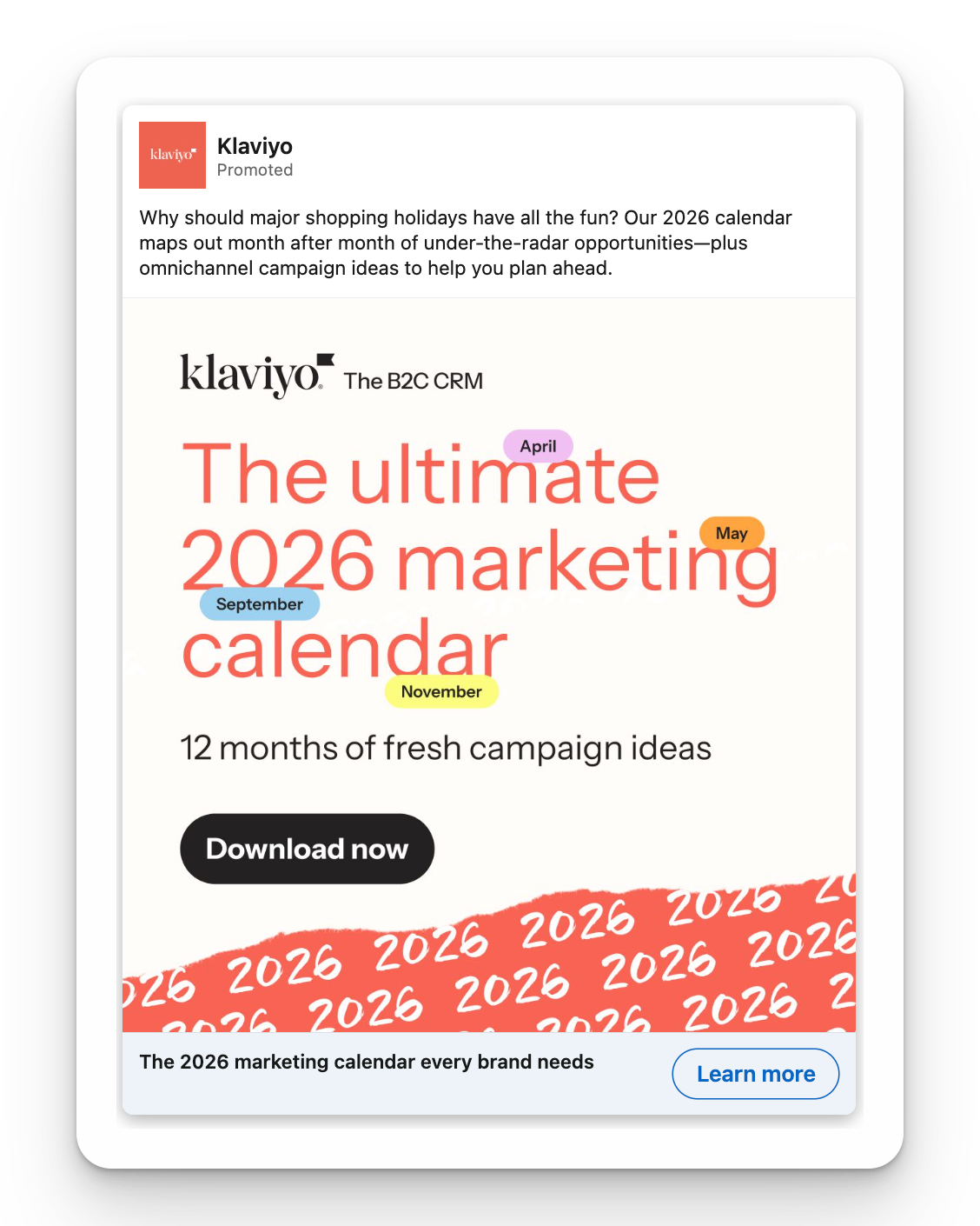 Klaviyo - 2026 Marketing Calendar Ad